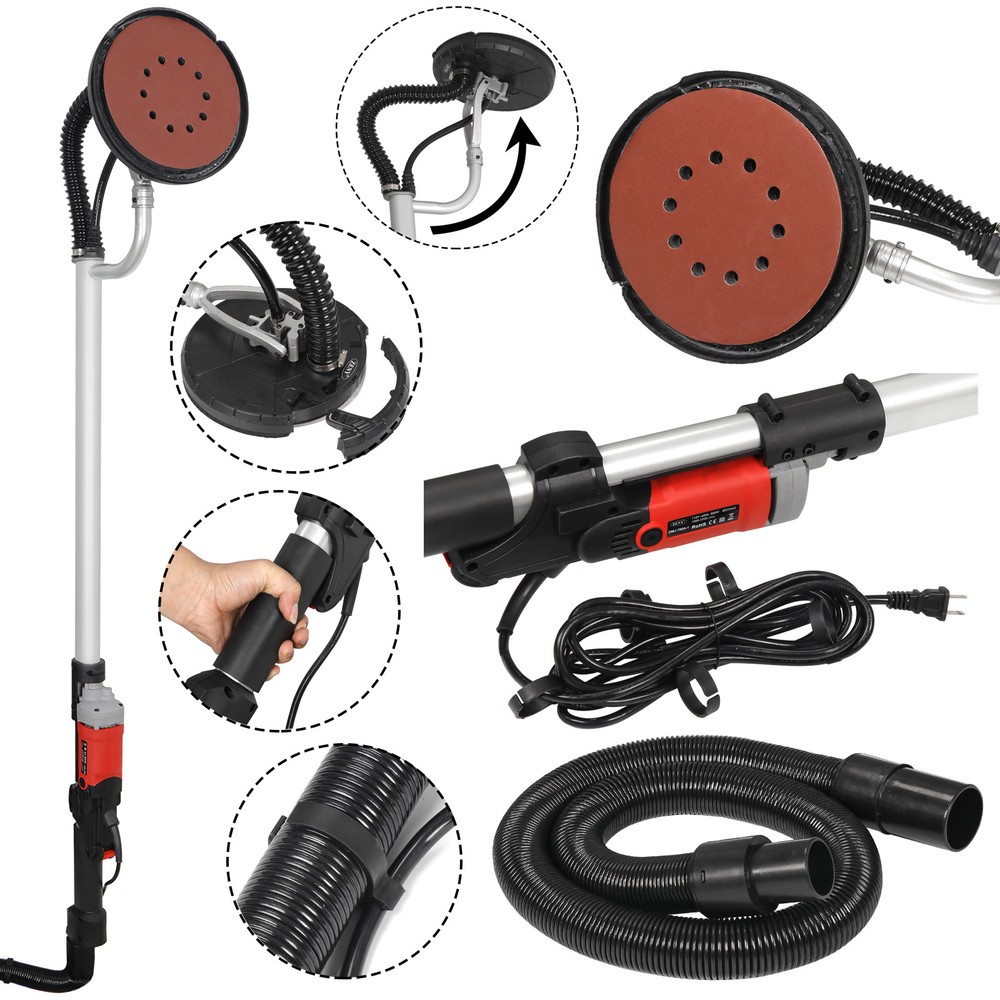 Electric Variable Speed Vacuum Drywall Sander with Handle Hose & 6 Discs