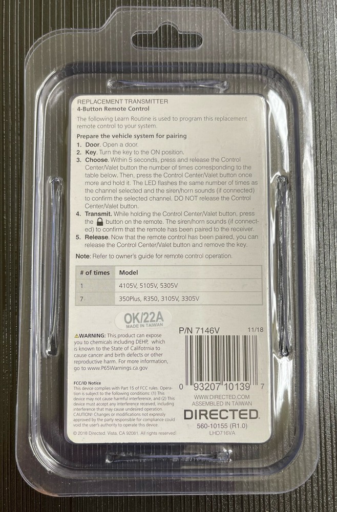Viper 7146V 1-Way Car Alarm Replacement Remote Control Transmitter Replace 7145V