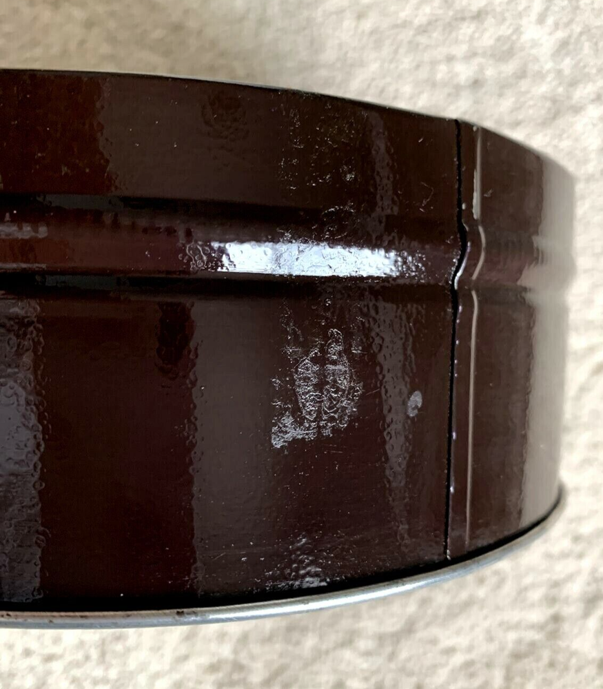 Vintage EMPTY TIN CONTAINER Autumn, Fall, Thanksgiving Round 7”x 2.75"