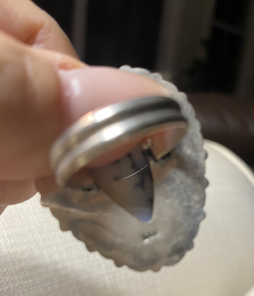 Dendritic Opal Power Ring In Handmade Sterling Silver Band