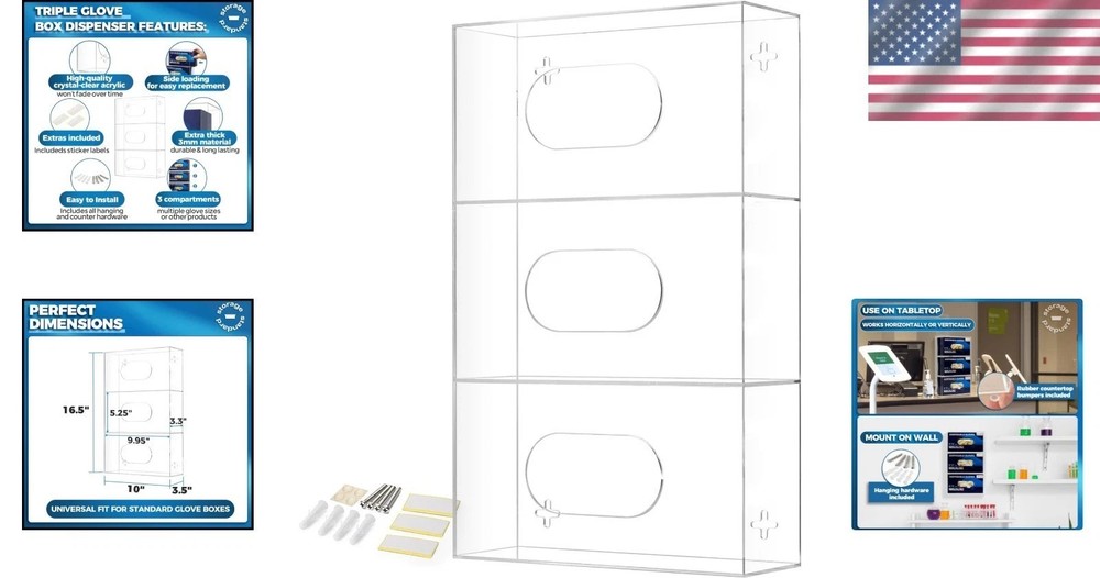Multipurpose Triple Glove Station - Organized & Efficient Glove Storage Solution