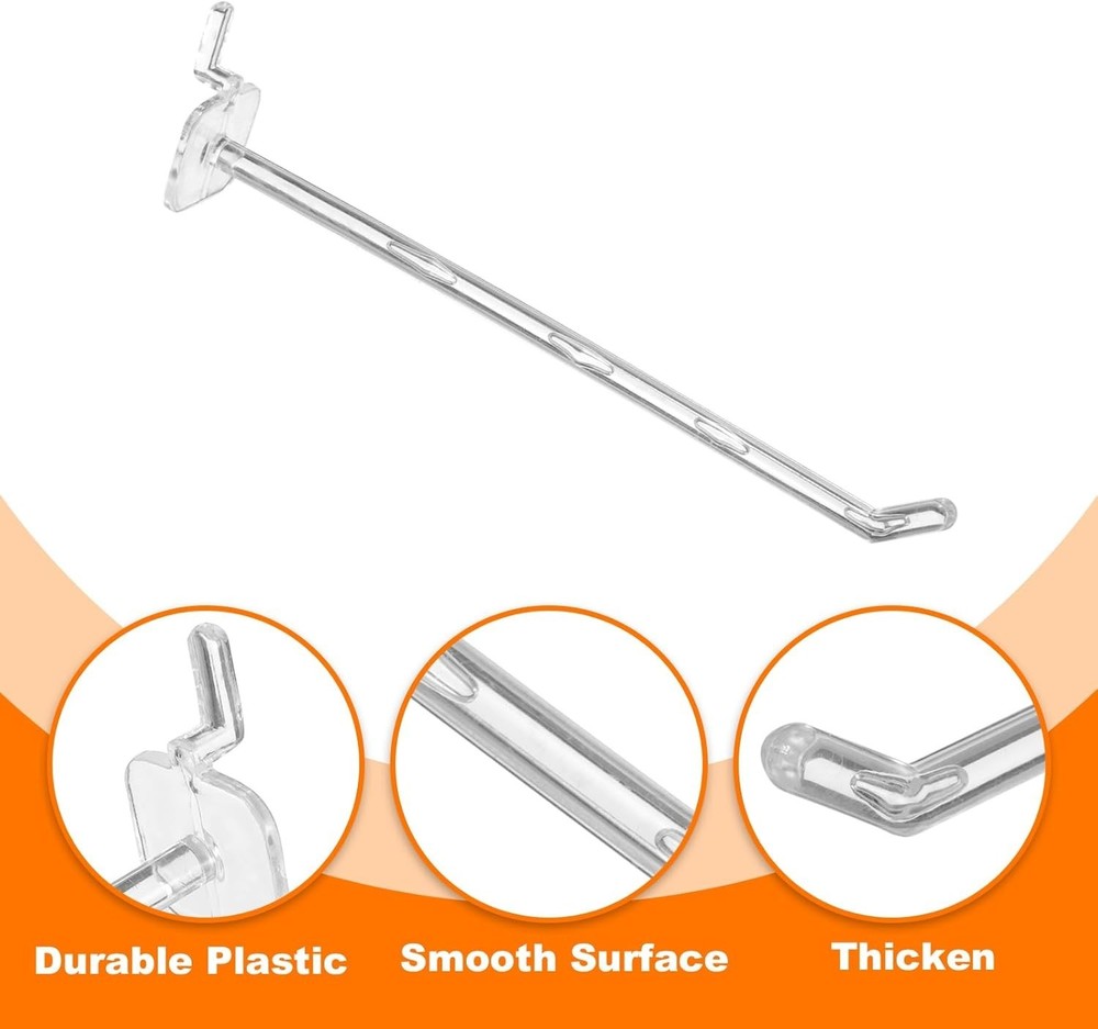 50pcs Clear Pegboard Hooks 6" Length Plastic Peg Board Shelving Display Hook