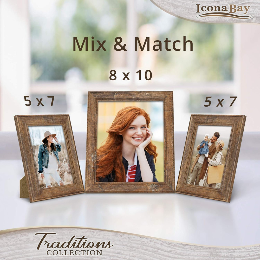 - 5X7 Chestnut Brown Picture Frame - Rustic Wood Pattern - Lightly Distressed Fr