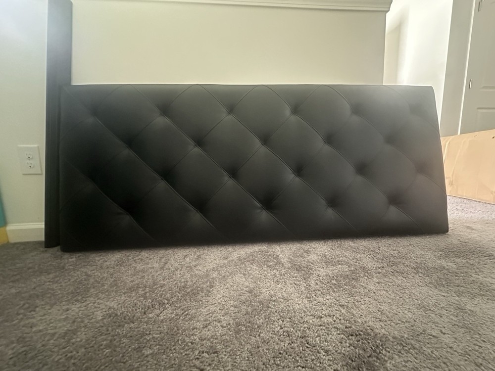 Black Queen upholstered panel leather headboard