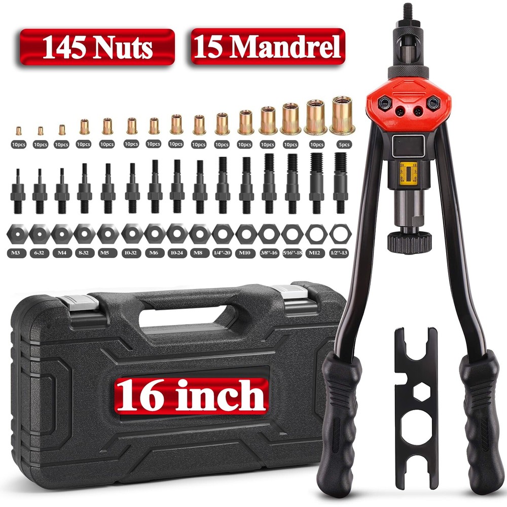 Rivet Gun Kit Rivnut Thread Setting Tool Nut Setter NutSert Metric SAE Riveting