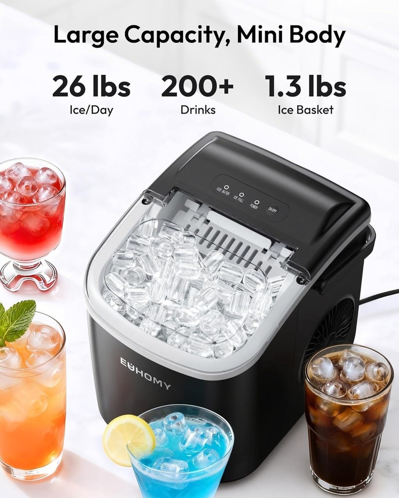 Compact Ice Maker with Handle, 6 Min Quick Ice, Auto-Clean