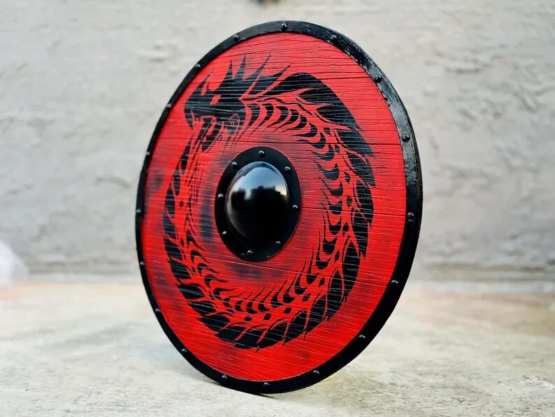 24'' Medieval Dragon Valhalla Raven Authentic Battleworn Viking Shield Handmade