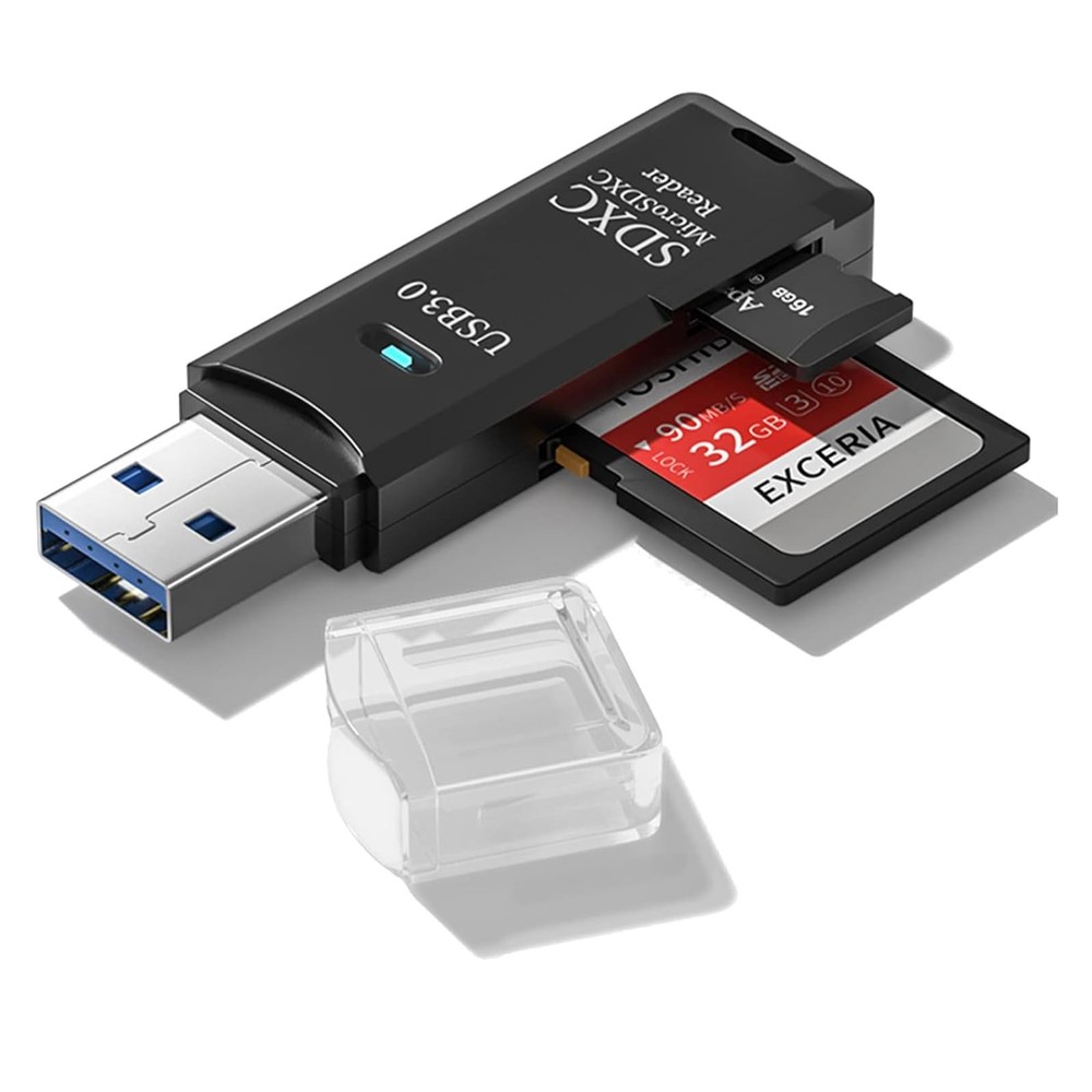 USB3.0 Micro SD Card Reader, 5Gbps 2-in-1 Compact, Black 1 Pack