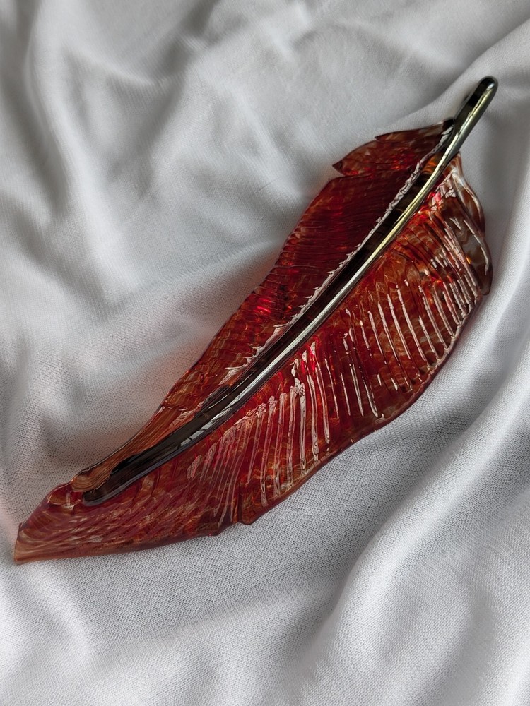 Art Glass Feather Suncatcher Window Decor Autumn Fall Rust Red