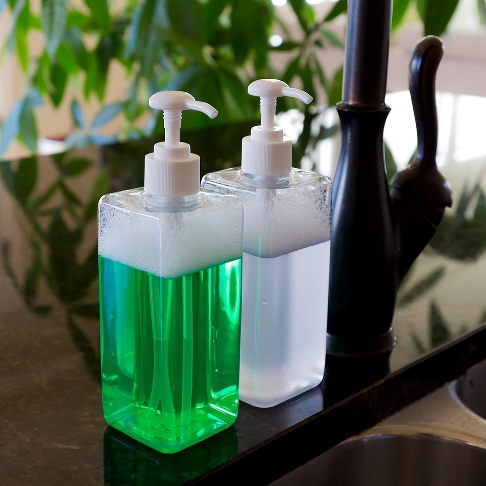 5 Pack 16 Ounce Plastic Pump Bottles, Refillable Square Plastic Pump Bottles ...