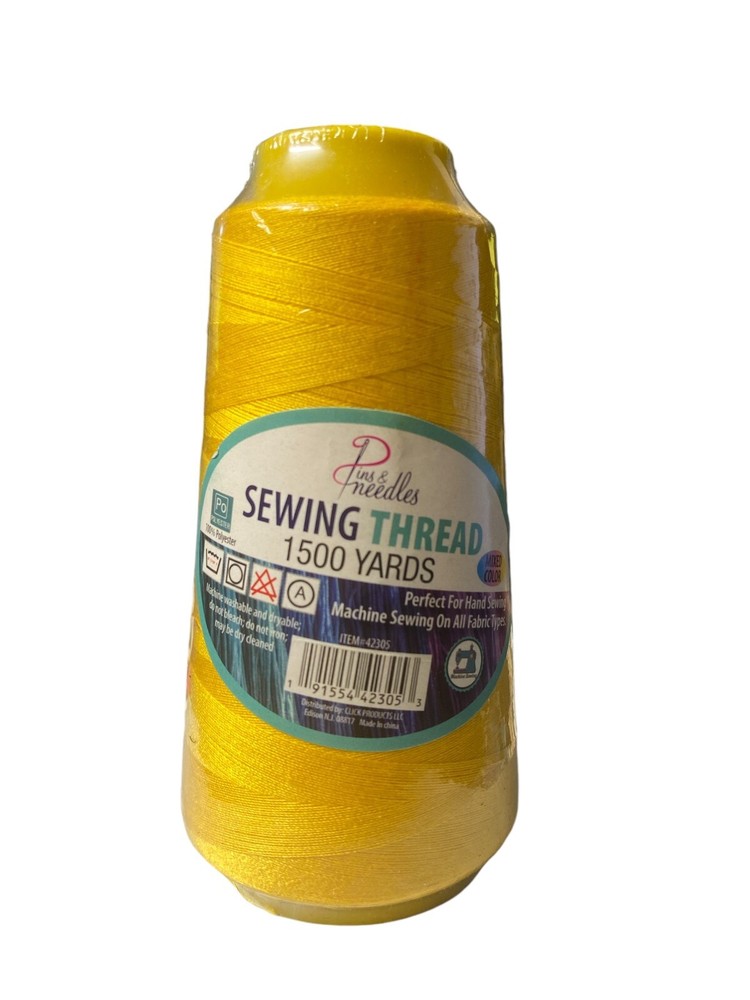 Pins & Needles Sewing Thread 1500 Yards, Yellow, 100% Polyester 2pk