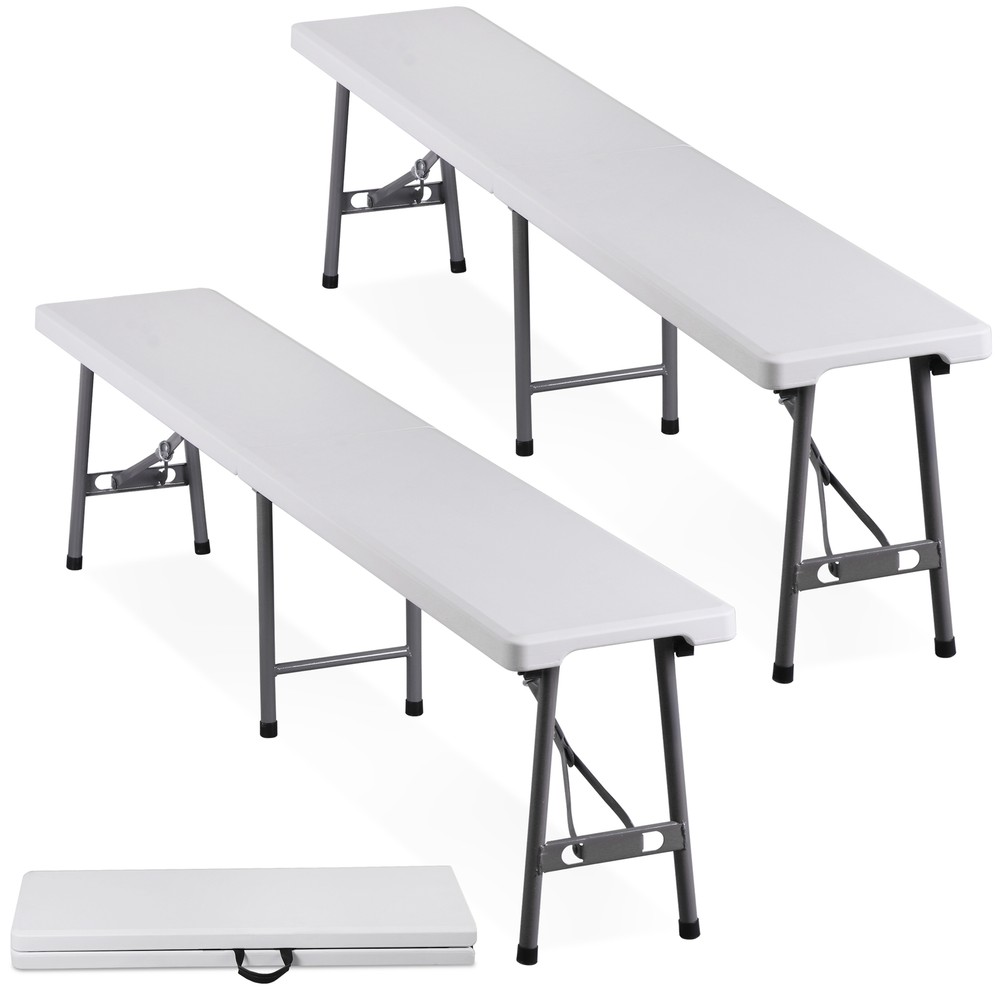 6ft Plastic Folding Bench 2 Pack Portable Waterproof Dining Seat w/ Handle White