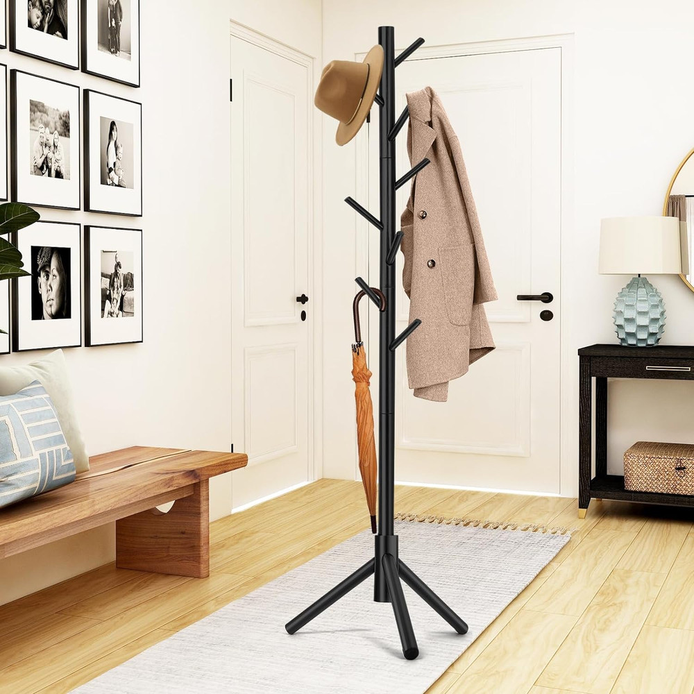 Coat Rack, Freestanding Coat Rack with 8 Hooks and 3 Adjustable Size Tree Coa...