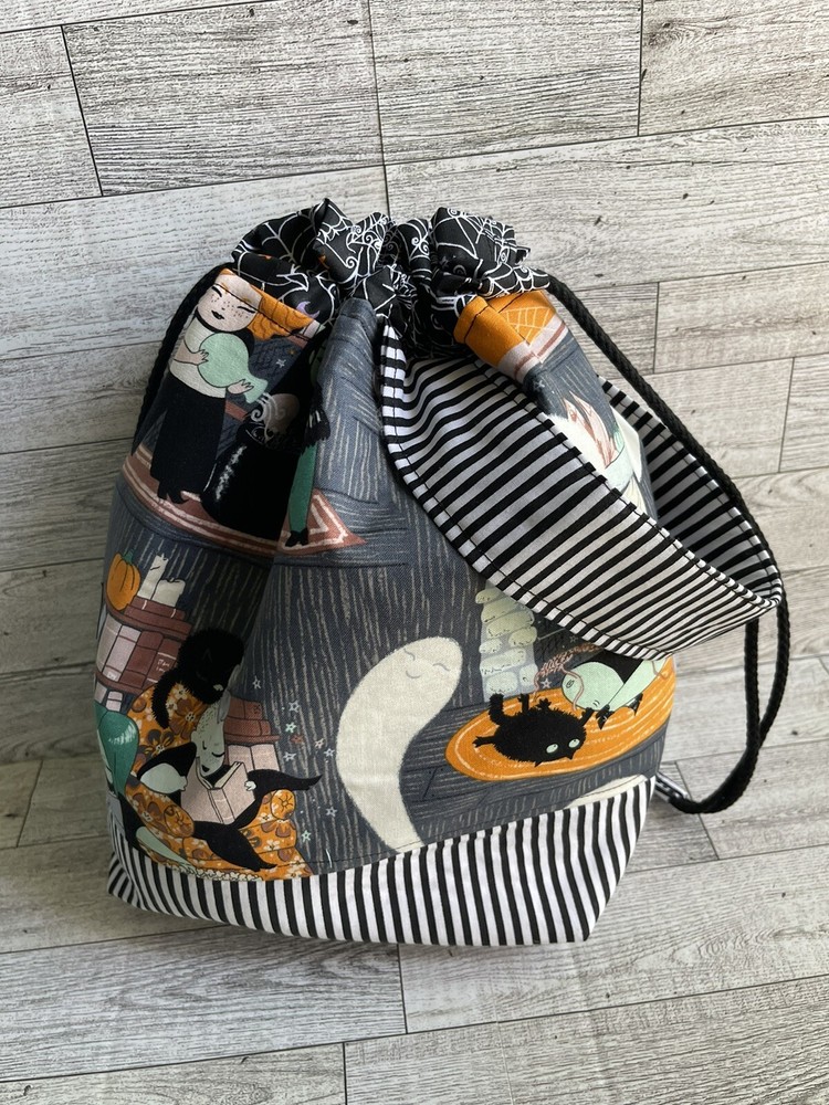 Knitting project bag handmade Halloween Witch Storage Tote Drawstring