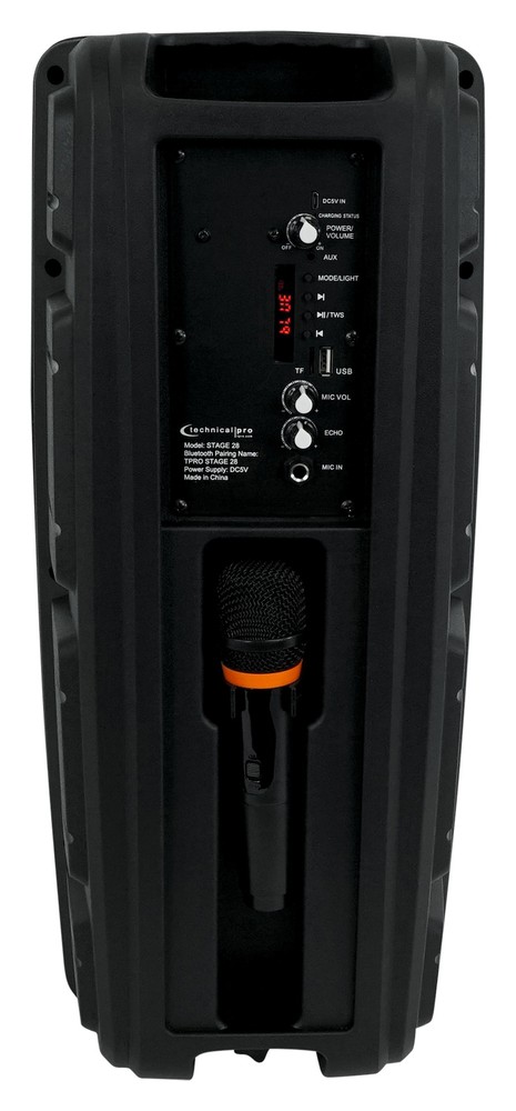Technical Pro STAGE28 Dual 8" Rechargeable LED Bluetooth Speaker + Stand + Mic