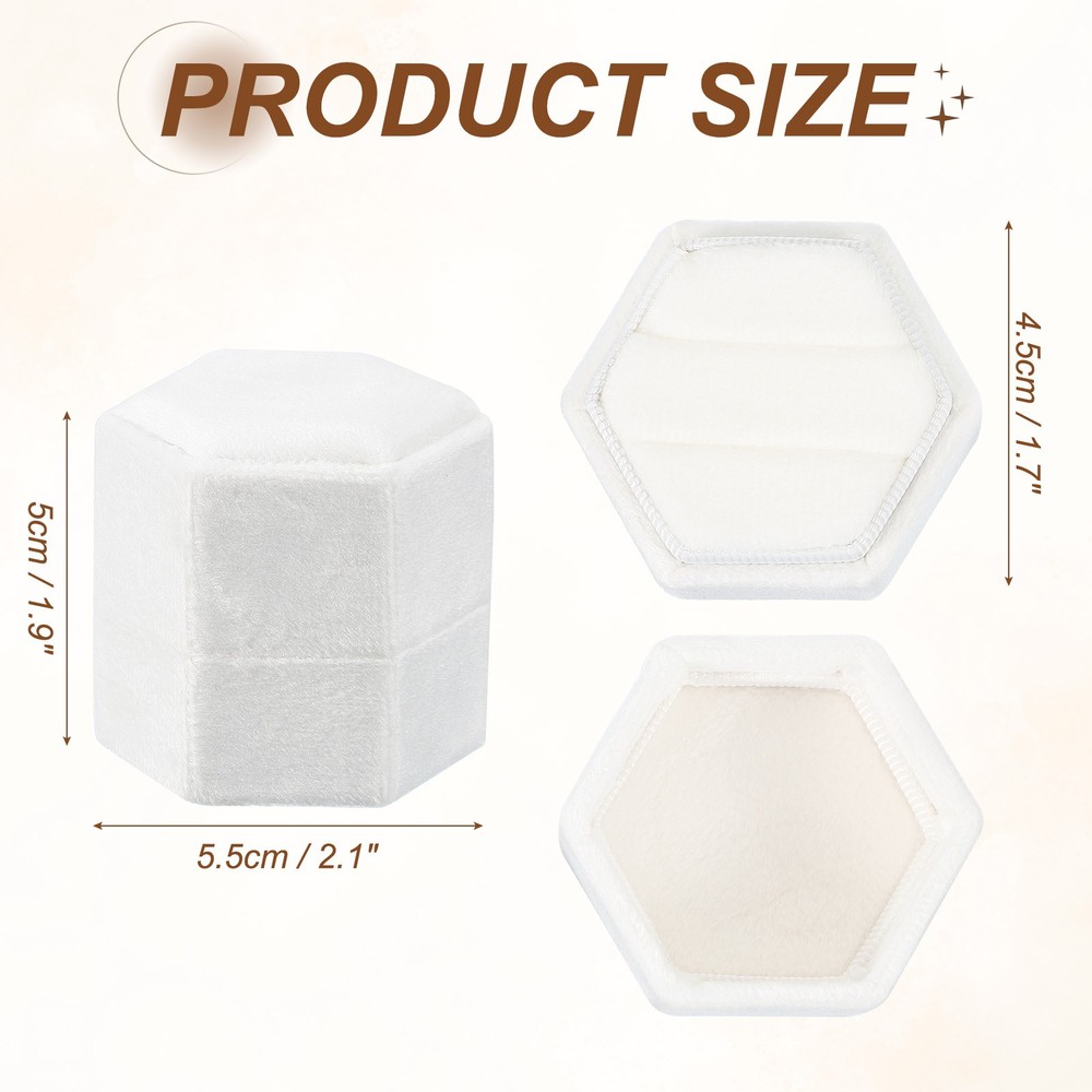 Velvet Ring Box, Hexagonal Ring Box Storage 2 Slots Ring Holder Box (White)
