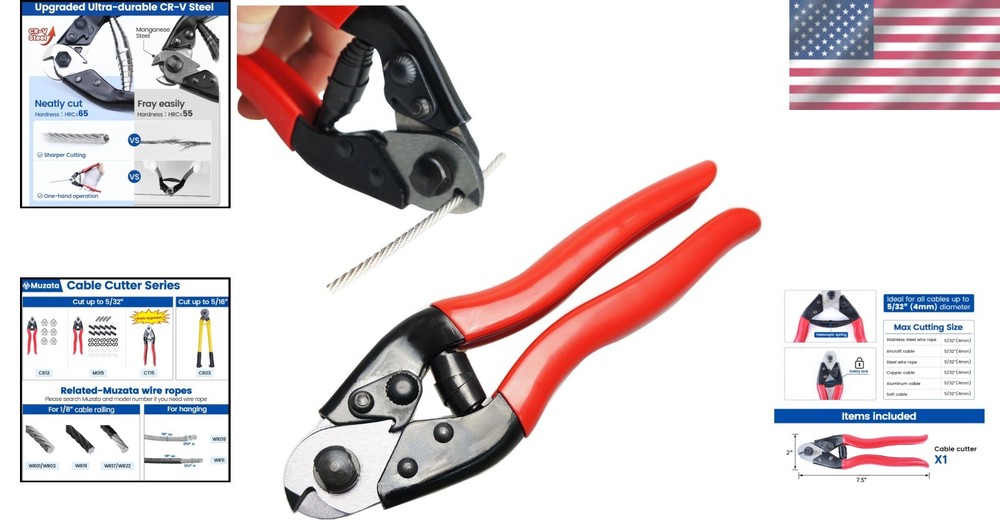 Professional Grade Cable Cutter - Heavy Duty for Deck Railing & Bike Projects