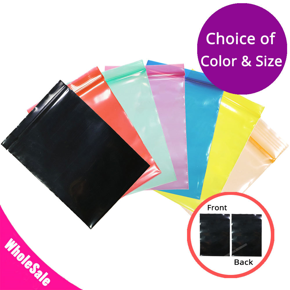 Multiple Sizes Colorful Glossy Poly Plastic Flat Zipper Pouch Bag M14