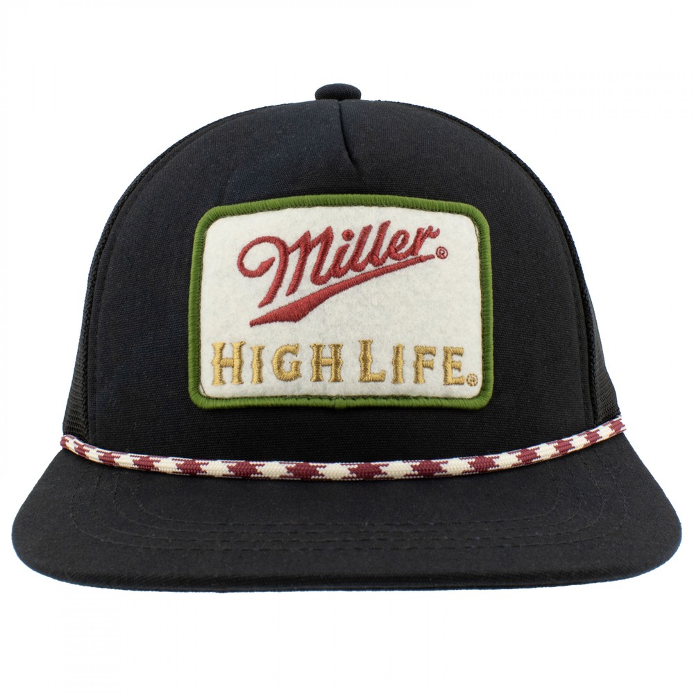Miller High Life Patch Flat Bill Rope Hat Black