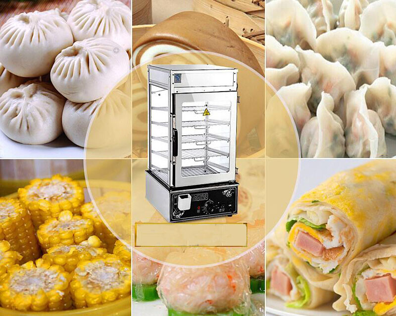 Bun Steamer Electric Food Display Automatic Temperature Control 5 Layers Display