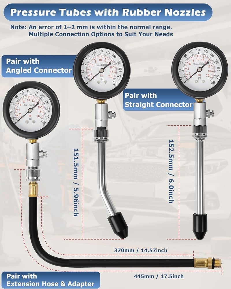 8-Piece Petrol Engine Compression Tester Kit - Accurate Diagnostics for Vehicles