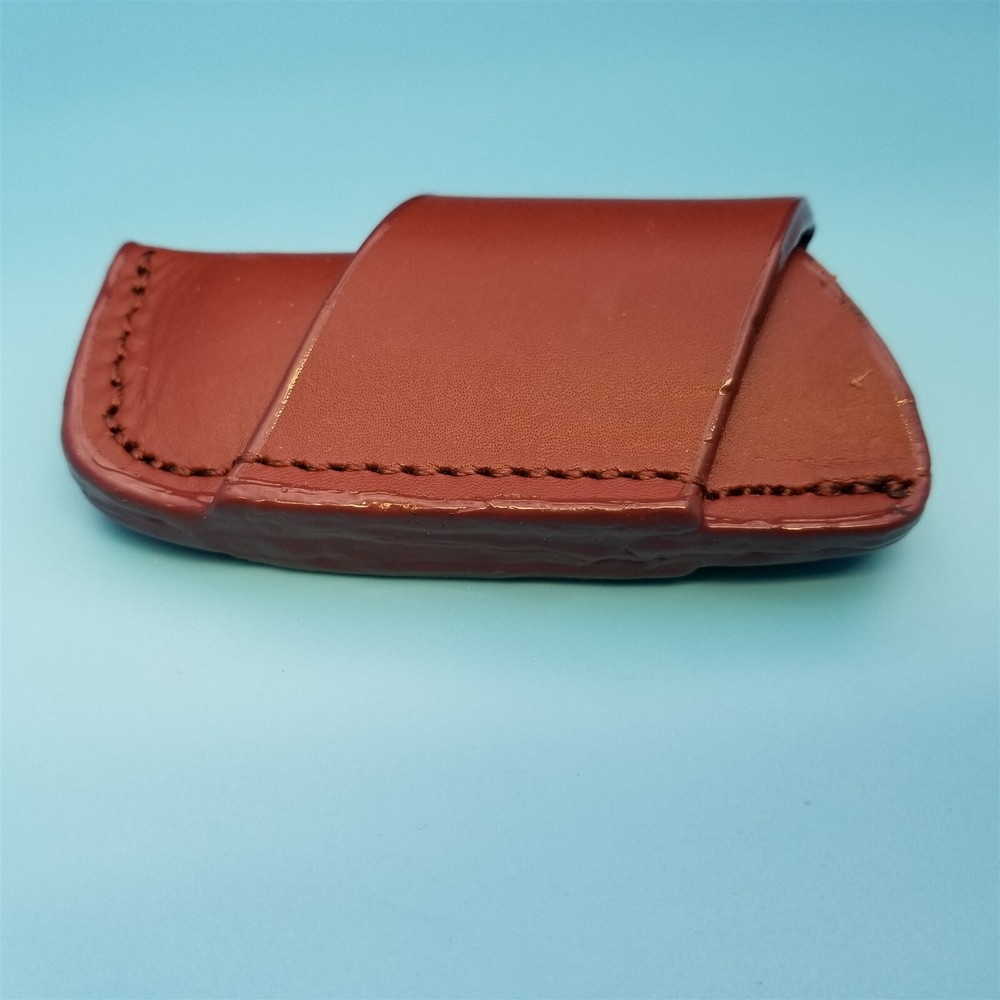Brown Leather Folding Blade Knife Belt Sheath Horizontal Carry Loop Inside 3.5"