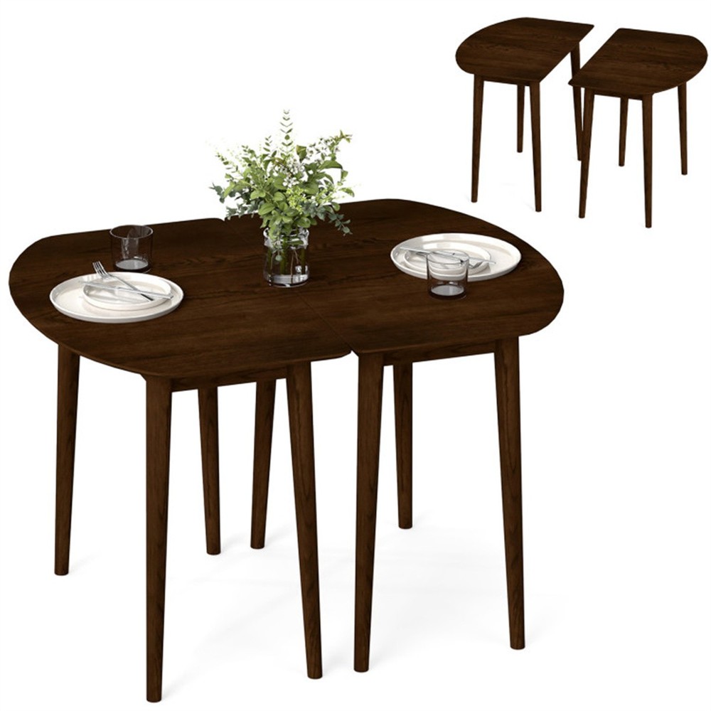 Extendable Patio Dining Table Set 45 Inch Convertible Oval for 4-6 People Walnut