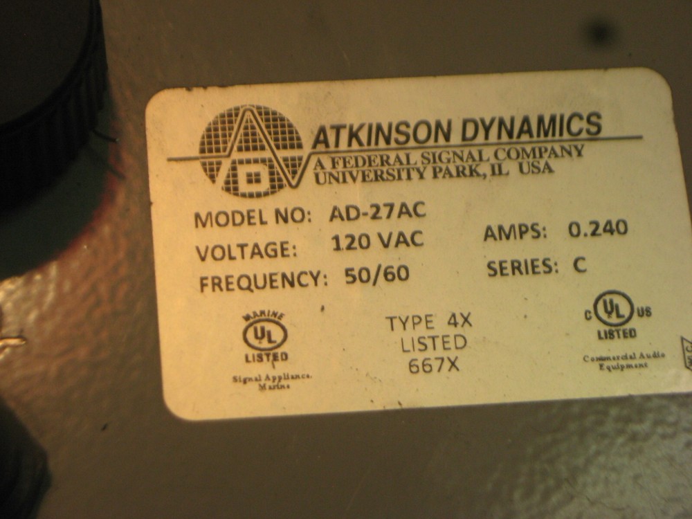 ATKINSON DYNAMICS INDUSTRIAL INTERCOM AD-27 AC SERIES 'C'
