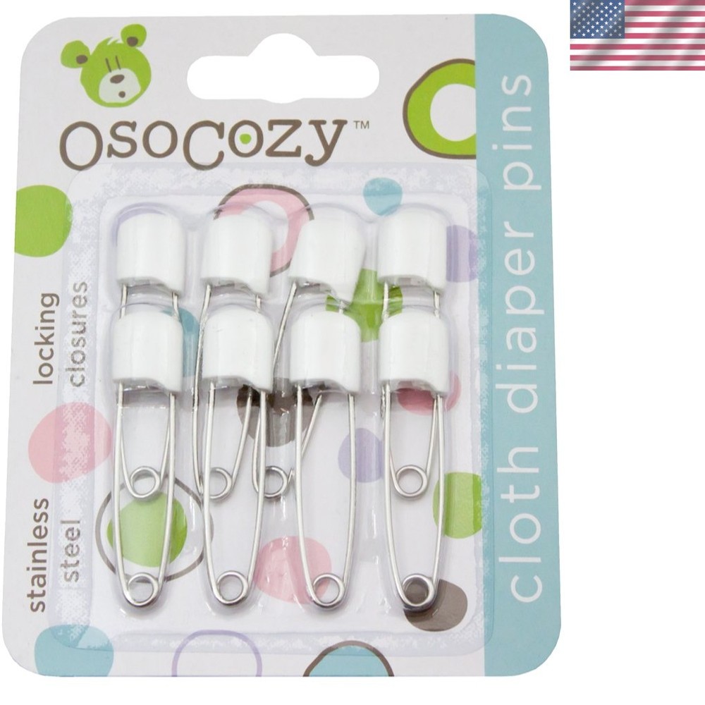 Sturdy White Stainless Steel Diaper Pins - 8 Pack with Safe Locking Closures
