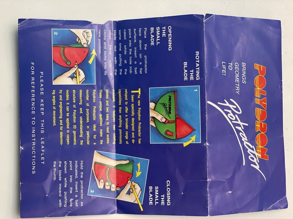 Vintage Polydron Protractor 1989 England Original package with instructions