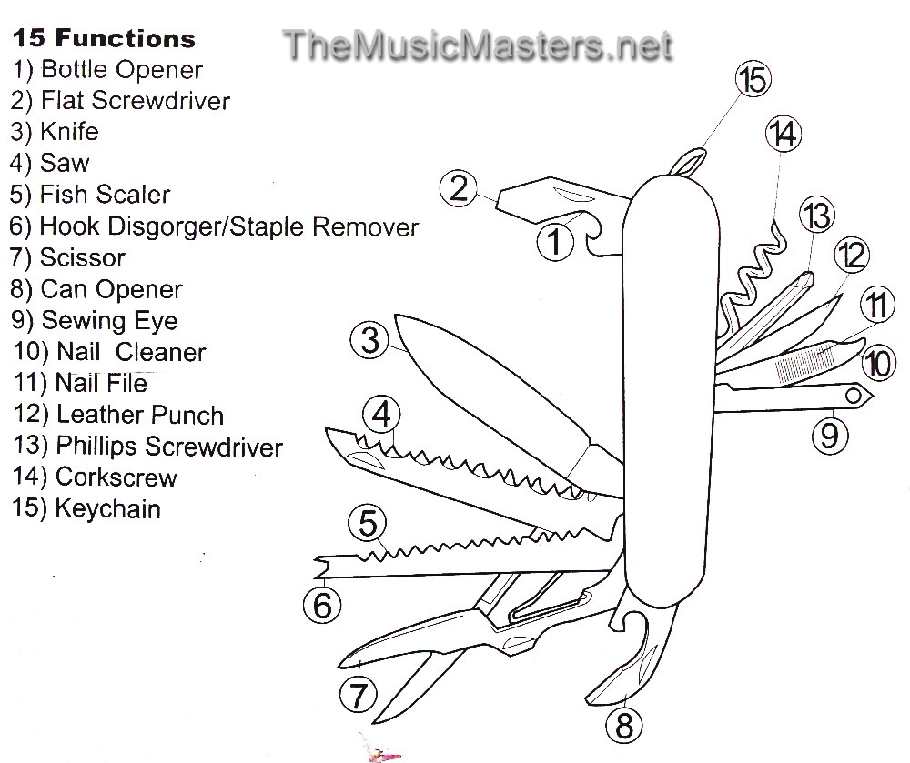 Folding 15 Function Pocket Army Style Knife Camping Boating Multi-Tool w/ Case