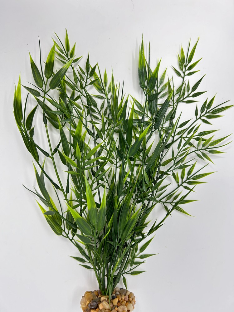 13" MIXED 4-stem Artificial SOFT BAMBOO Grass Plastic Plant #815, Stone base