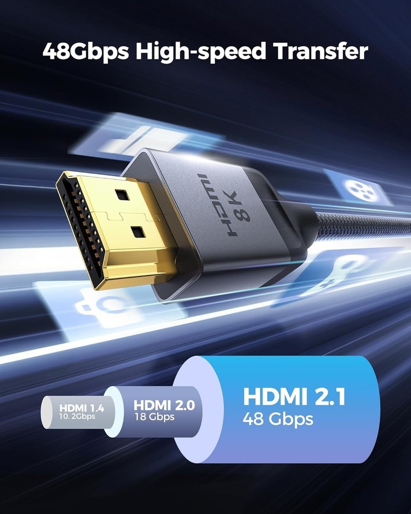 6.6ft HDMI 2.1 Cable - eARC, HDCP 2.2/2.3, Exceptionally Durable Braided Design