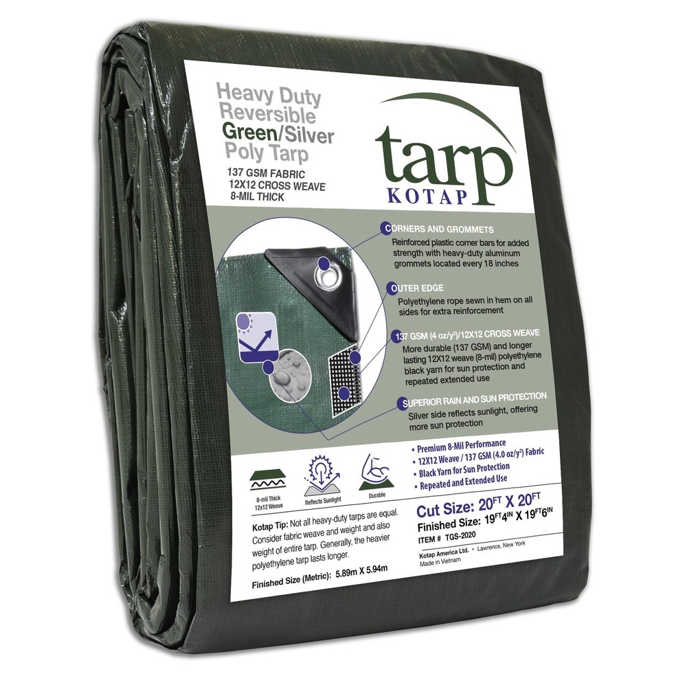 20 x 20 Ft. Heavy-Duty Protection/Coverage Tarp, 8-mil, Reversible, Multi-Use...