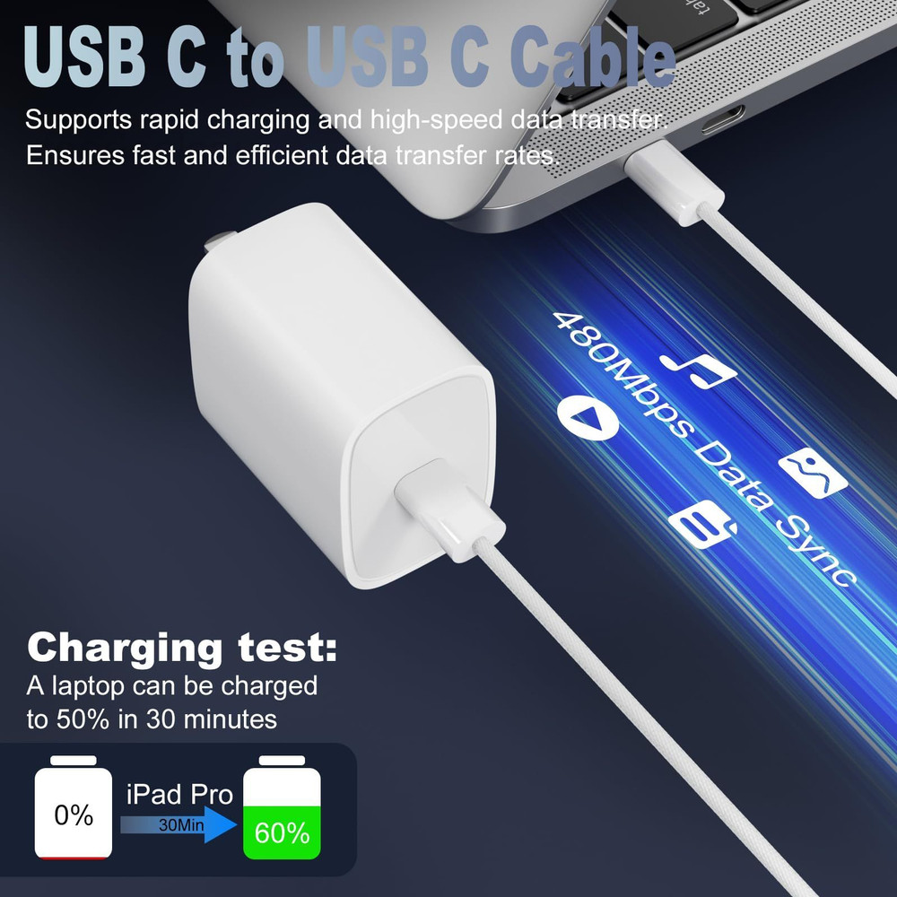 USB C to C Cable for iPhone 17/16/15 Pro Max, Type-C 3FT, White