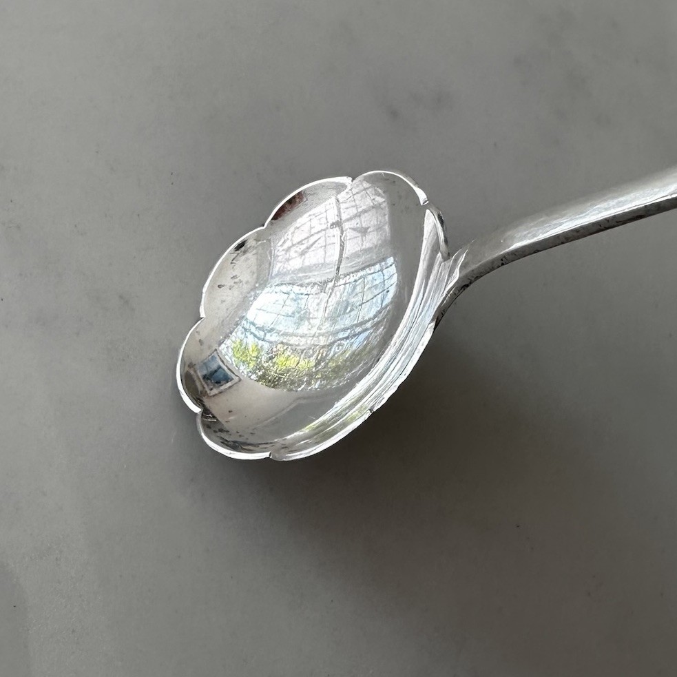 Silver Small Serving Or Cream Scalloped Spoon Danish Denmark 830 Silver Appx 5”
