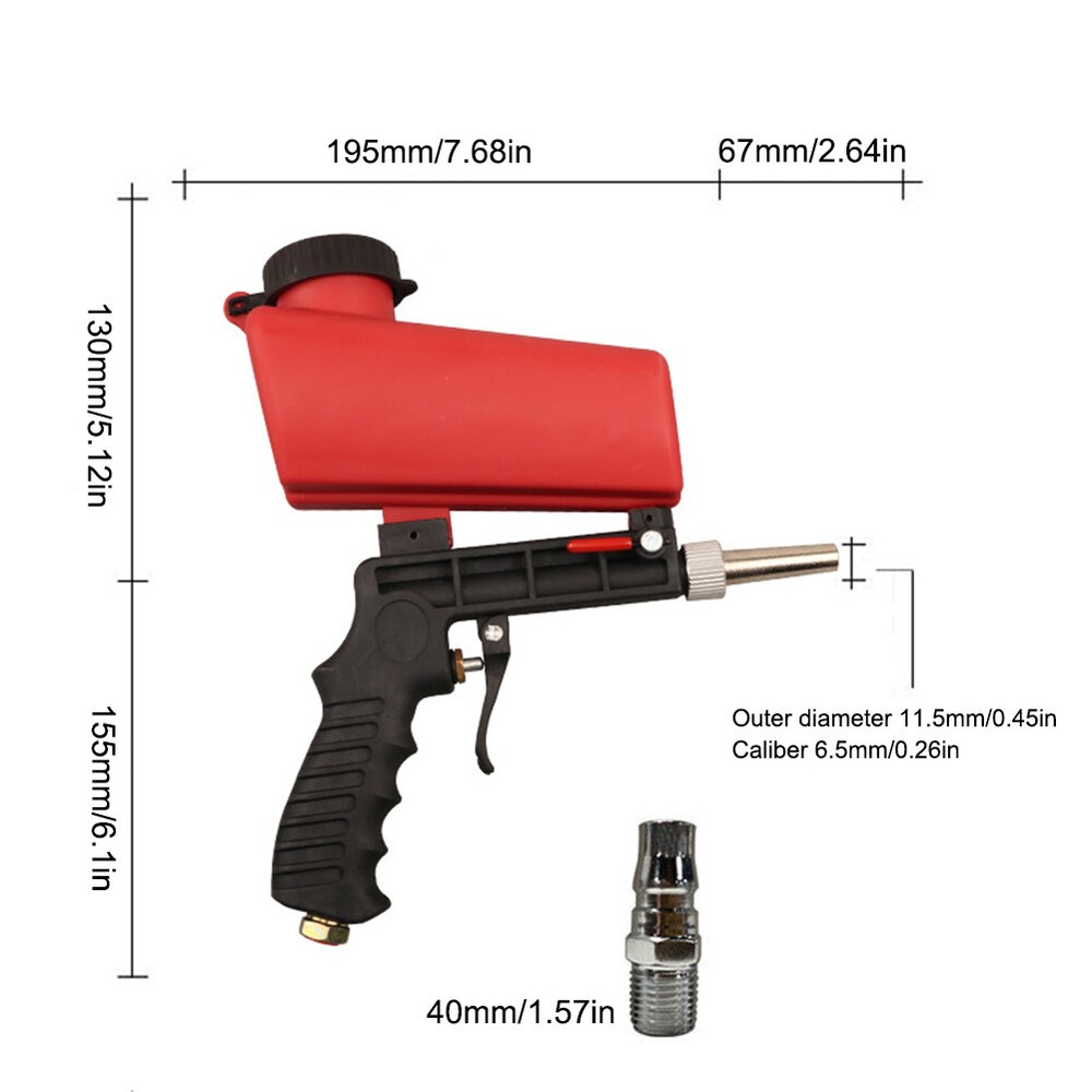 Gravity Feed Pneumatic Sandblasting Gun Handheld Sand Blaster Spray Remove Tool
