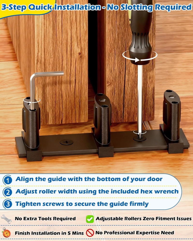 3-Roller Adjustable Sliding Closet Door Floor Guide - 2 Pack, Black