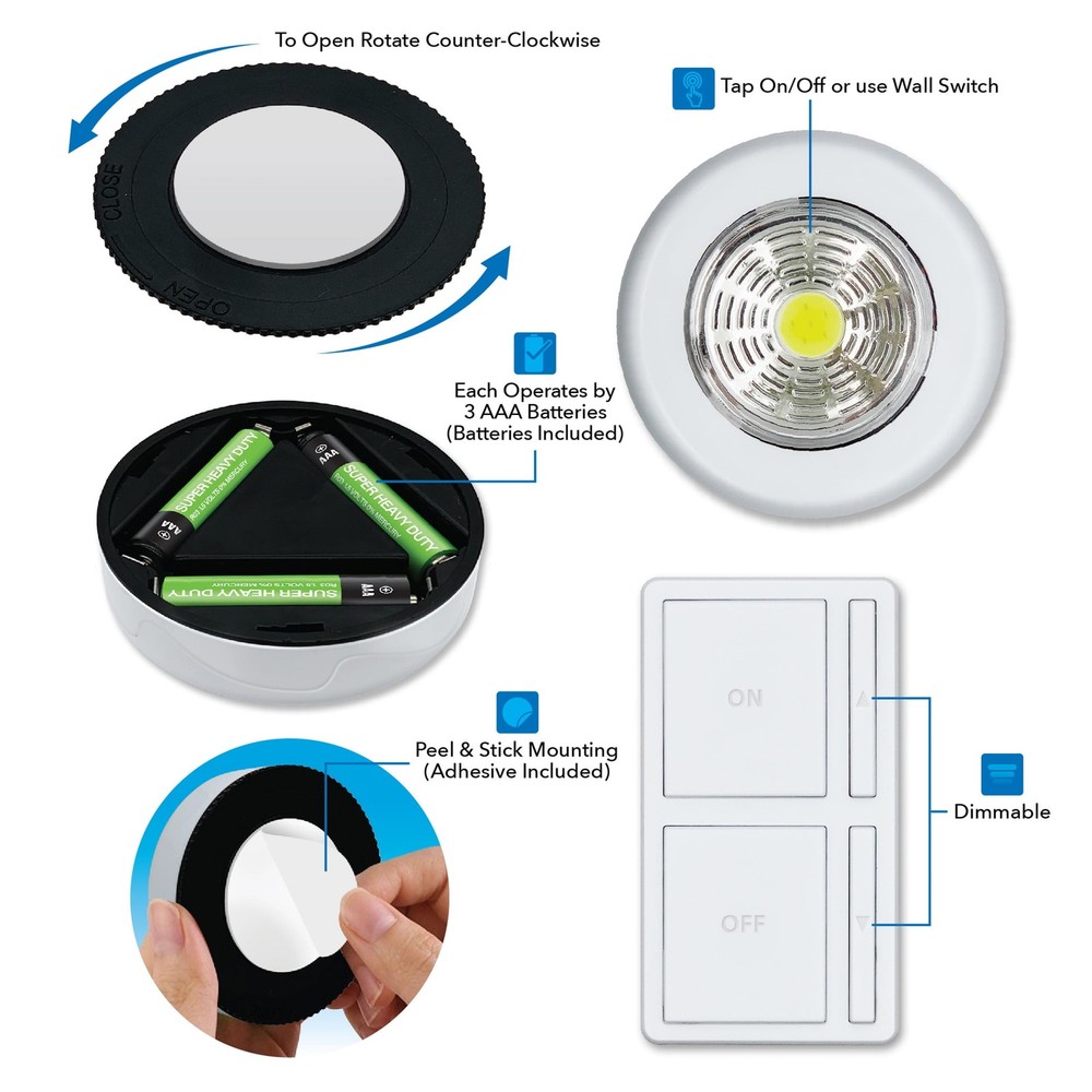Great Value Wireless LED Puck Lights with Wall Switch - 2 Pack