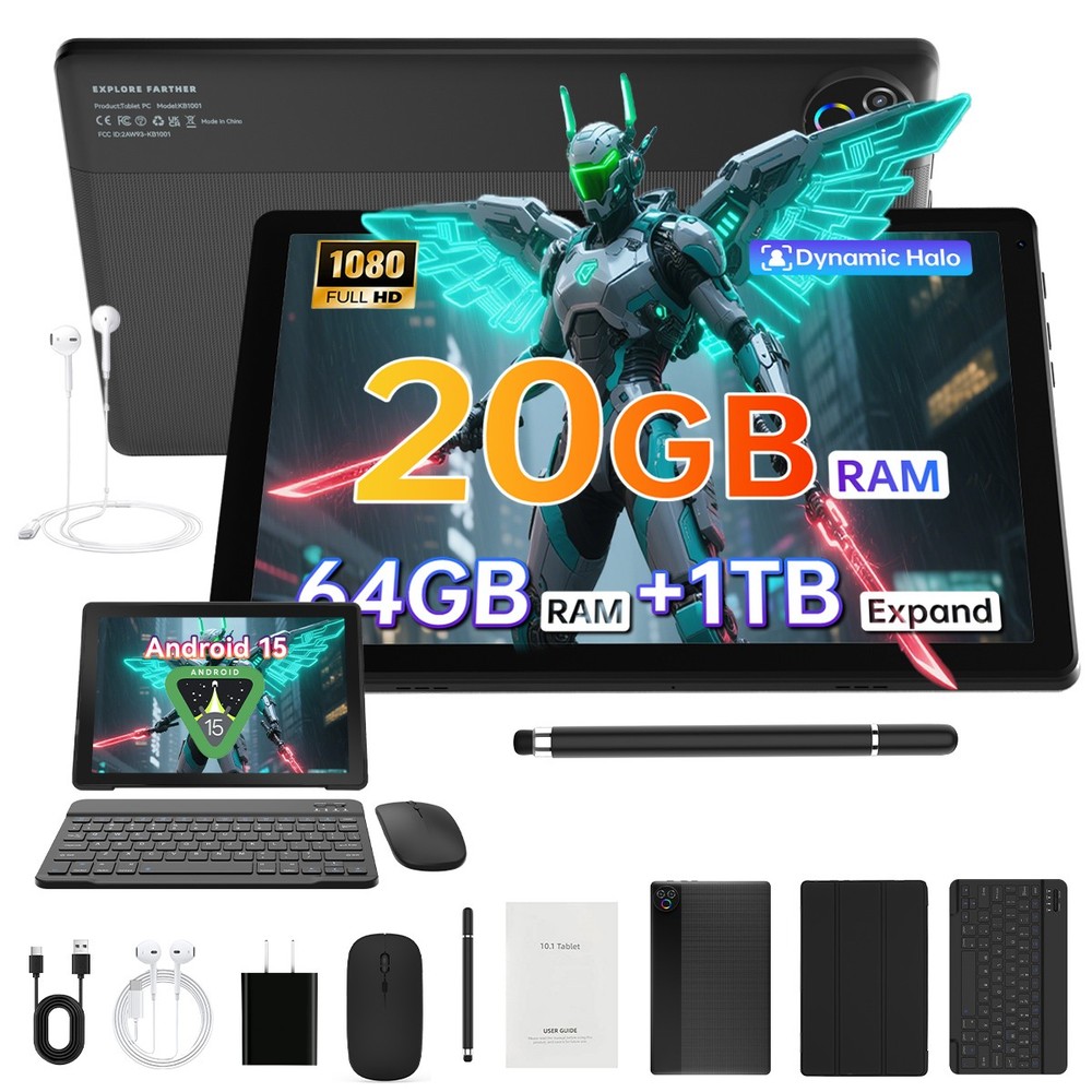 Android15 Tablet 64GB 10.1 in IPS HD Touchscreen Quad Core Processor Dual Camera