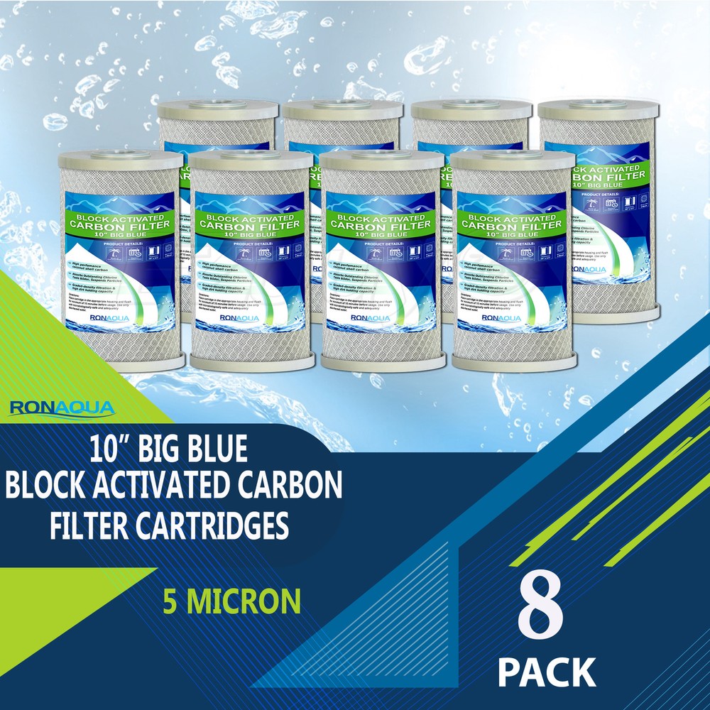 8 Big Blue CTO Carbon Block Water Filters 4.5" x 10" Whole House Cartridges