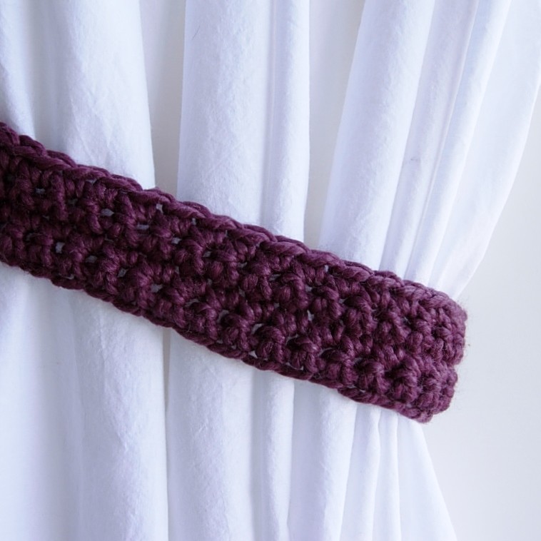 Faded Eggplant Solid Purple Curtain Tiebacks, Fig Tie Backs Crochet Knit, Simple