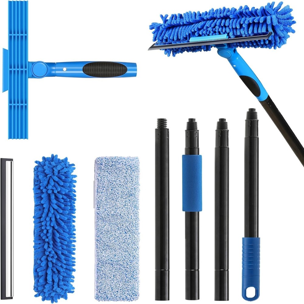 Professional 69'' Window Squeegee Cleaner Tool with Extension Pole with Scrubber