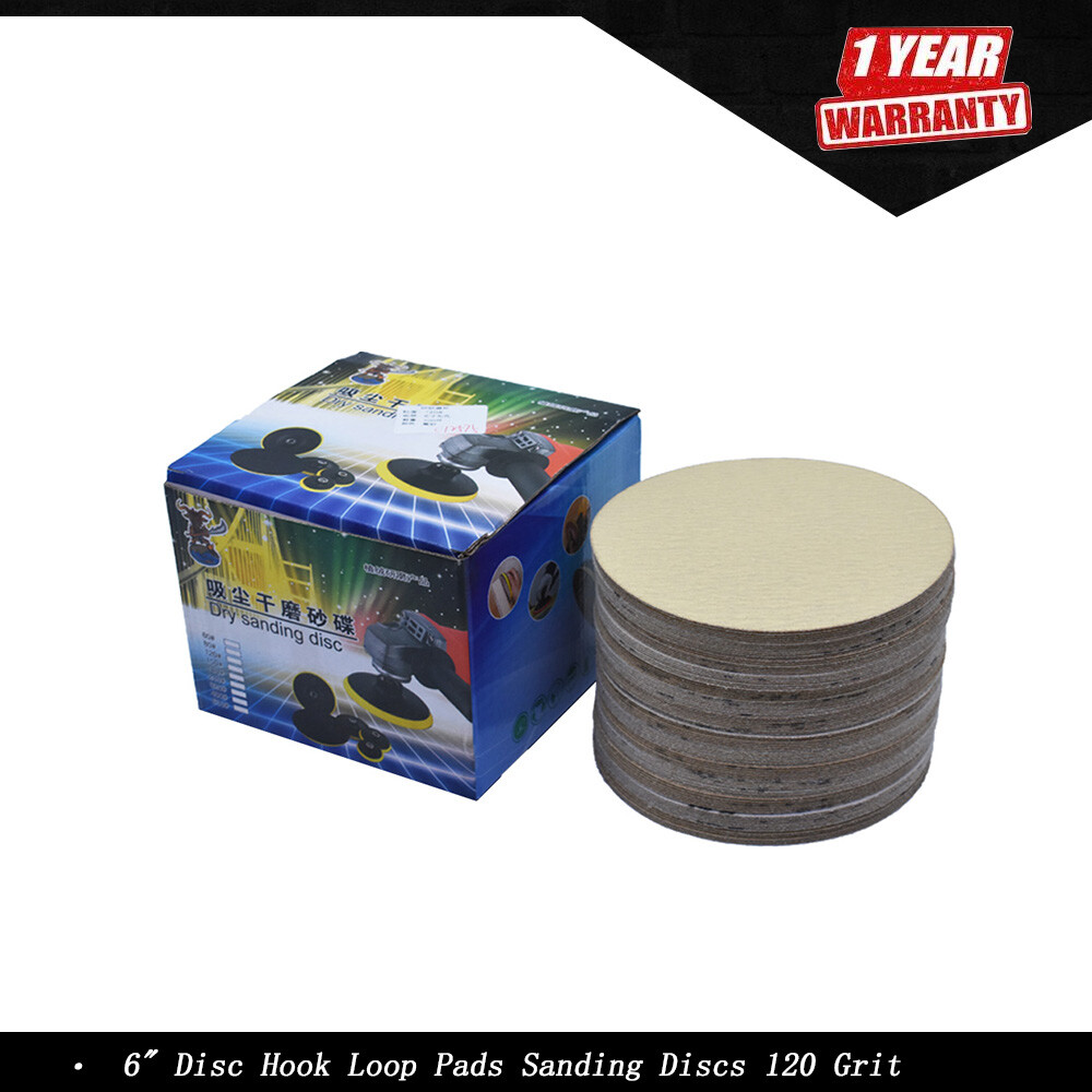 100 Pack 120 Grit 6" Disc Hook Loop Pads Sanding Discs Flocking NO-Hole