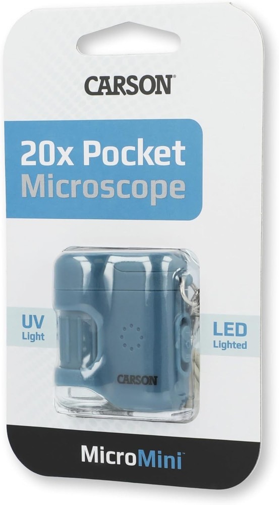 Carson MicroMini 20x Pocket Microscope UV & LED Flashlight Blue MM-280B