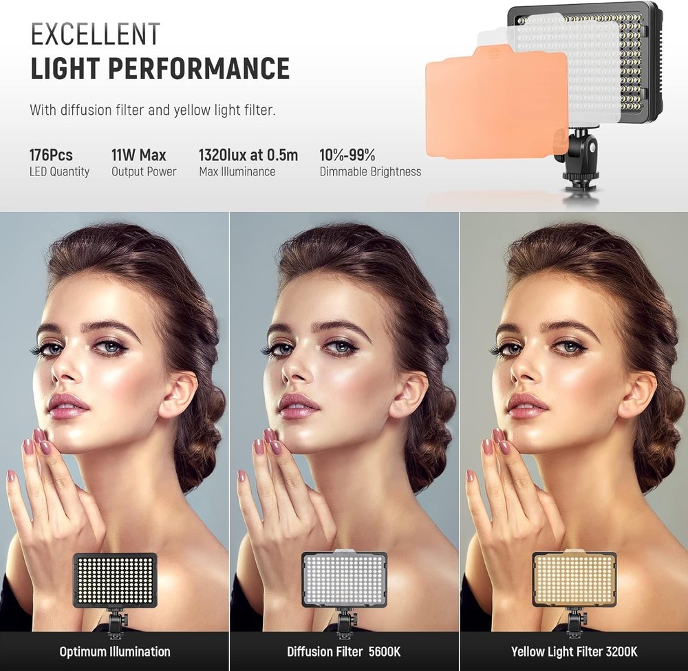 Camera Video Light Photo Dimmable LED Panel with 1/4" Thread for Canon, Nikon