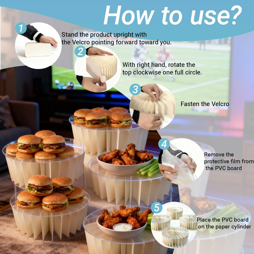 Buffet Risers Set - 6 Pack Foldable Display Stands for Cakes and Desserts