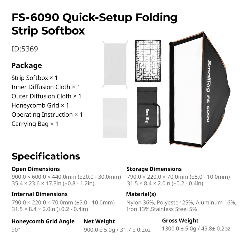 SmallRig 24'' x 35" Quick Release Softbox Bowens FS-6090 with Diffuser Bag