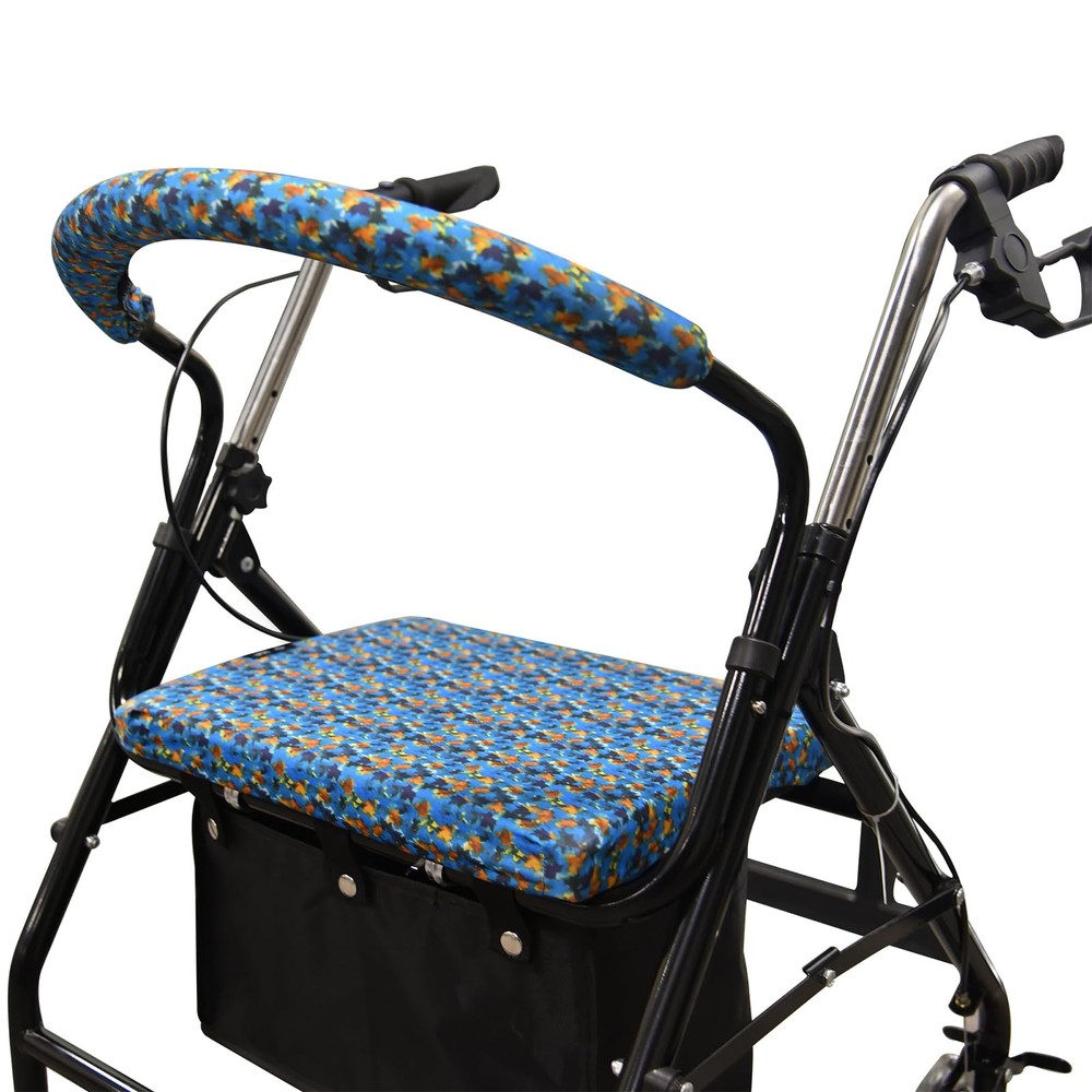 Rollator Walker Seat and Backrest Covers Set - Adjustable Patterns Blue Leaf