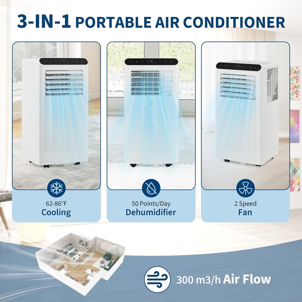 🔥⏯🔜➕✔️8000 BTU Portable Air Conditioner AC Unit with Remote Control Cool Dehum